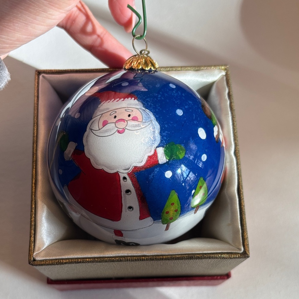 Pier 1 Santa Ornament - Blue and Red